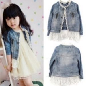 Childs denim jacket with lace trim